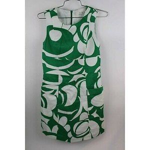 Boden Womens Sheath Dress Green White Geometric Pockets Lined Sleeveless 8R New